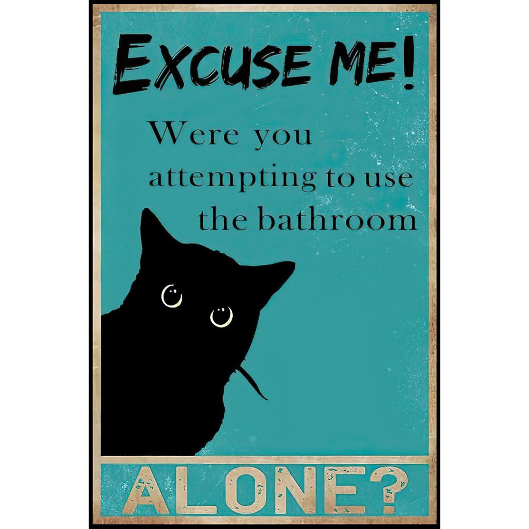 Home Alone Bathroom - Tin Sign Funny Black Cat Bathroom