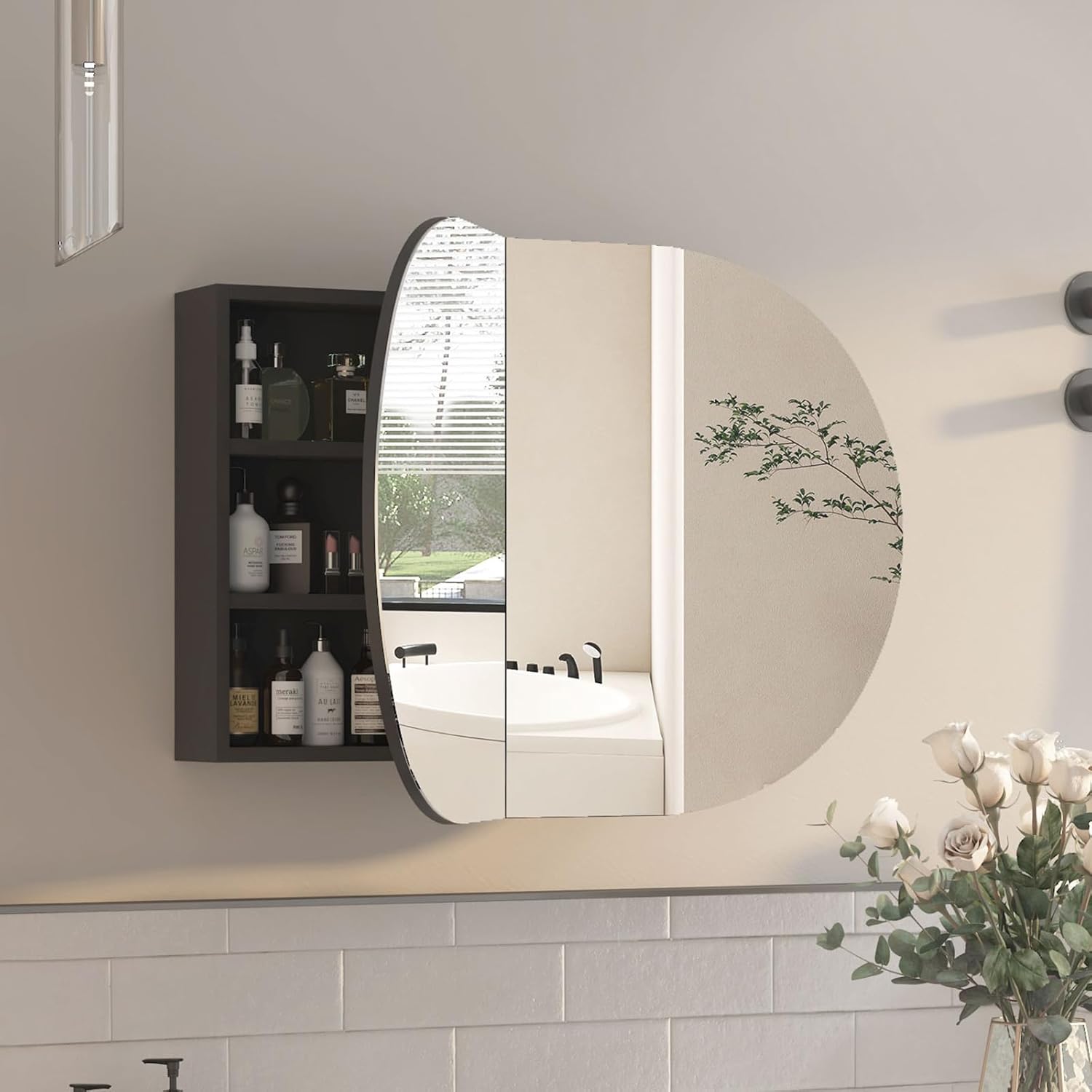 Home Bathroom Furniture - Oval Medicine Cabinet with Mirror for