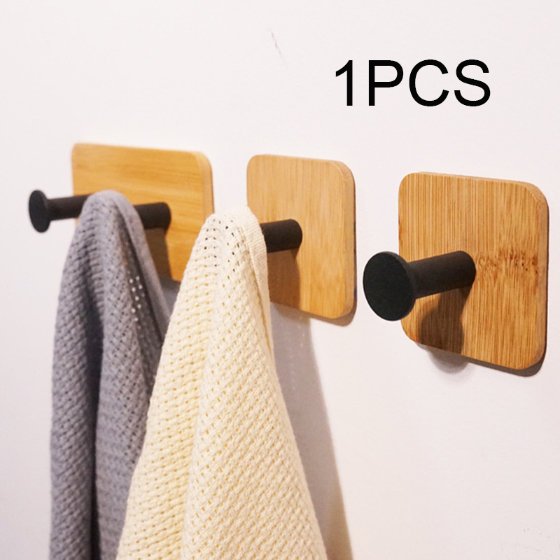 Home Bathroom Gadgets - 1Pcs Bamboo Wood Hook Wall Clothes