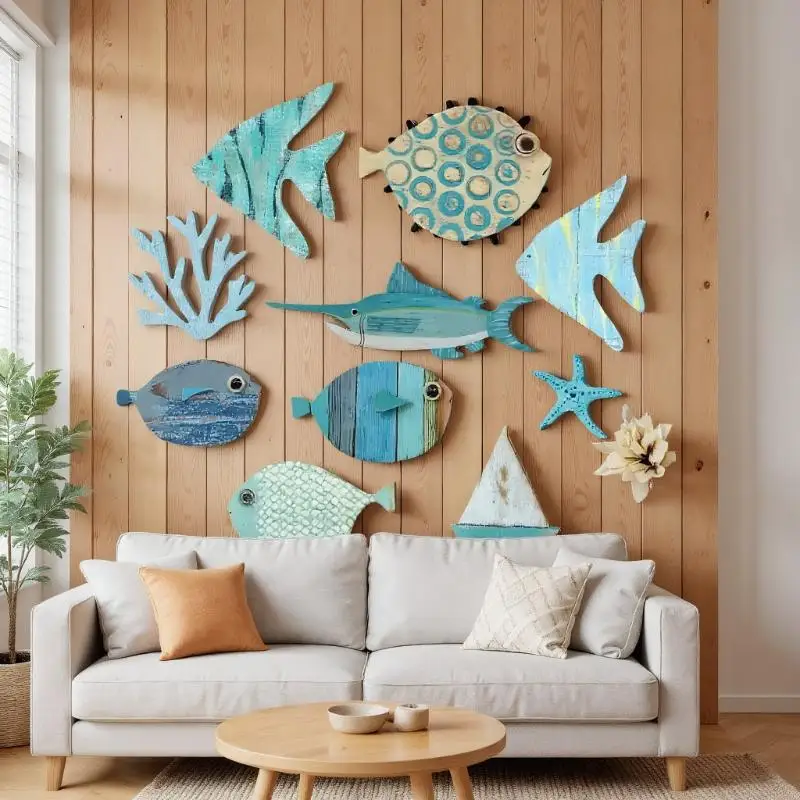 10pcs/set Fish Wall Decor Wood – Jet Home Bathroom recenzja i cena
