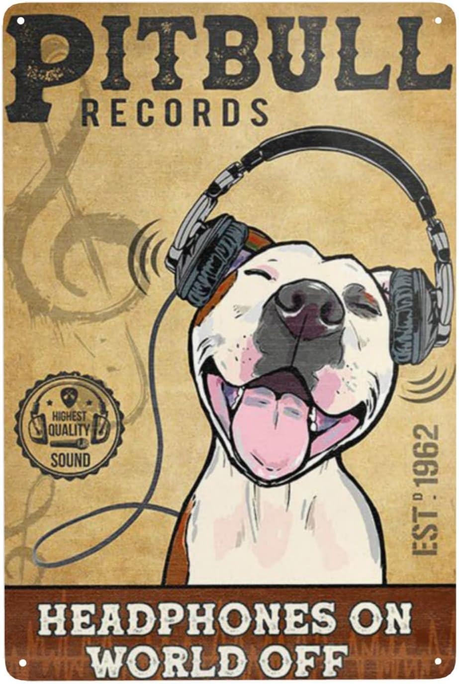 Funny Tin Signs Pitbull Headph – Home Bathroom Sign recenzja i cena