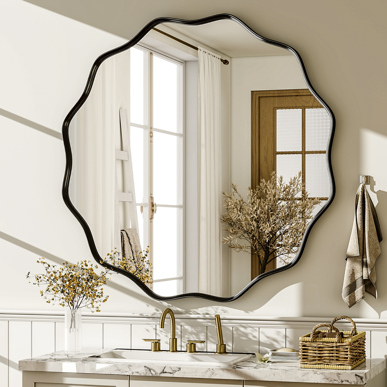 Wavy Round Bathroom Mirror Dec – Home Bathroom Furniture recenzja i cena
