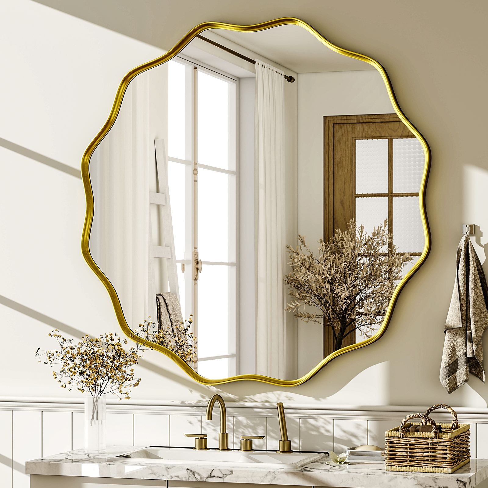 Wavy Round Bathroom Mirror Dec – Home Bathroom Furniture recenzja i cena