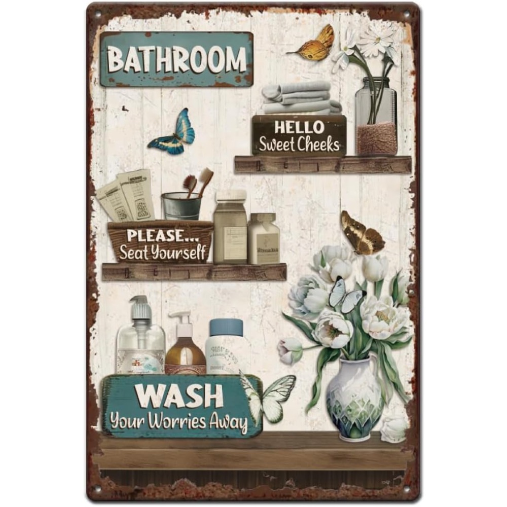 Bathroom Floral Tin Signs Vint – Home Bathroom Sign recenzja i cena