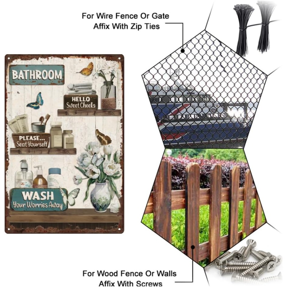 Bathroom Floral Tin Signs Vint – Home Bathroom Sign recenzja i cena